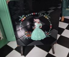 Vintage painted glass Art Deco fire screen