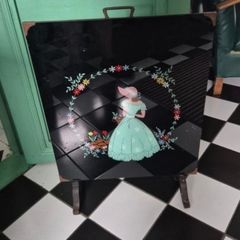 Vintage painted glass Art Deco fire screen