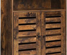 _Bathroom cabinet, bathroom cabinet, 60 x 30 x 80 cm, storage cabinet, lamellar doors, open compartment, adjustable shelf level, vintage brown