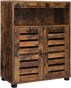 _Bathroom cabinet, bathroom cabinet, 60 x 30 x 80 cm, storage cabinet, lamellar doors, open compartment, adjustable shelf level, vintage brown