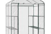Walk in Greenhouse, 3-Tier Green House with 8 Shelves, Hemmed Cover and Roll-up Zipped Door, Steel Frame, 143 x 143 x 195 cm