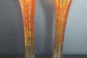 Fabulous Pair of Antique/Vintage Imperial Glass Company Carnival Glass Ripple Swung Vases in the Ombre Marigold Opalescent Colourway, Circa 1907 -1930, Priced as a Pair