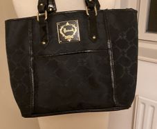 Harrods Black Tote - Shopper Bag with gold hardware and black patent trim