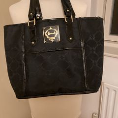 Harrods Black Tote - Shopper Bag with gold hardware and black patent trim