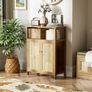 Rattan Bathroom Floor Cabinet, Bamboo Storage Cupboard with 2 Doors, Freestanding Living Room Sideboard, Space Saving Entryway Storage Unit, Walnut Image 7