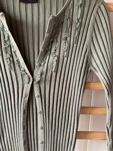 cardigan khaki principle ribbed cardigan with frill detail sizev12