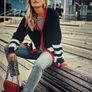Ulla Popken FURTHER. REDUCED new long cardigan in navy with red and white . Size 28.   length is 42 inches Image 3