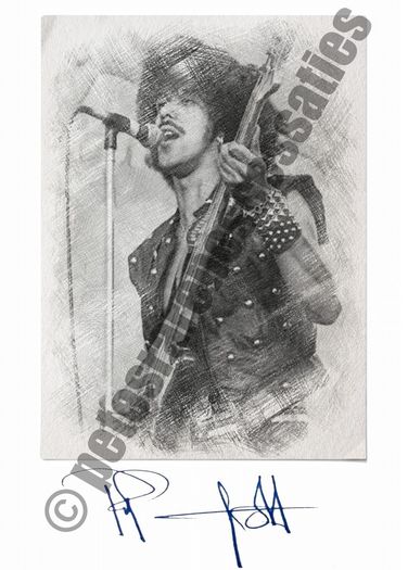 Phil Lynott Art Print Sketch with Replica Auyograph