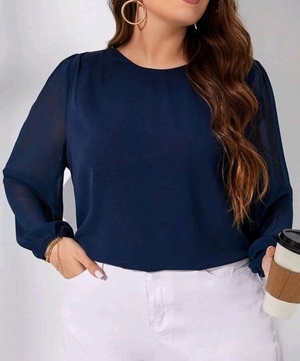 SHEIN Navy Chiffon Sleev Top. Size 16. New