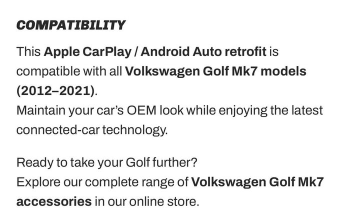 Apple CarPlay/android auto for Volkswagen Golf
