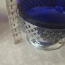 Vintage cobalt blue glass milk jug and sugar bowl with chrome baskets. Image 2