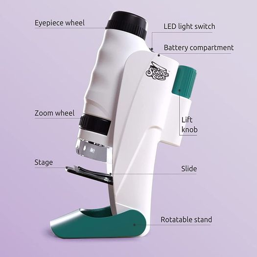 Microscope for Children Pocket Microscope 60X-120X with 12 PCS Prepared Slides LED Light Outdoor Portable Mini Microscope Educational Science Kit for Kids Age 8 9 10 Boys Girls Gift