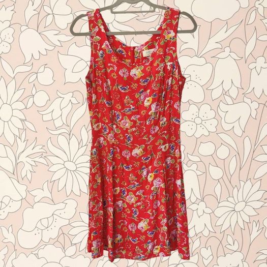 Vintage 1990s Dorothy Perkins red floral print grunge mini dress size 10 summer garden party festival holiday riot grrl