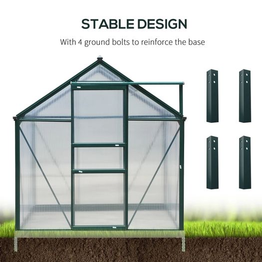 Clear Polycarbonate Greenhouse Large Walk-In Green House Garden Plants Grow Galvanized Base Aluminium Frame w/ Slide Door (6 x 8ft)