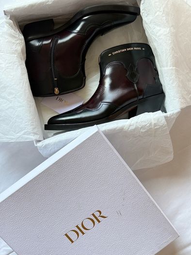 NEW Christian Dior West Boot Black/Burgundy Leather