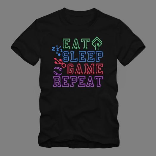Eat sleep game repeat, game slogan typography vector illustration, gaming design t-shirt