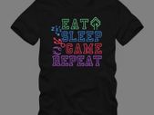 Eat sleep game repeat, game slogan typography vector illustration, gaming design t-shirt