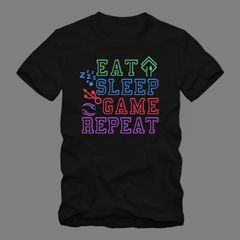 Eat sleep game repeat, game slogan typography vector illustration, gaming design t-shirt
