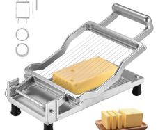 Cheese Cutter with Wire, 0.39" & 0.78" Cheeser Butter Cutting Blade, Detachable Cheese Slicer Wire, Aluminum Alloy Commercial Cheese Slicer with 316 Stainless Steel Knife Wire, Kitchen Cooking
