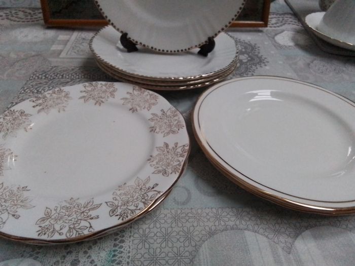 Mixed Set of White & Gold Teawares