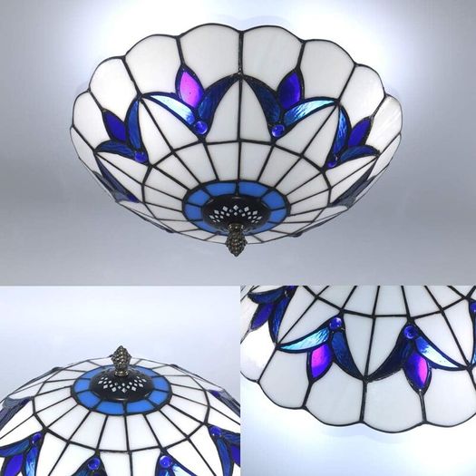 12 Inch Tiffany Style Ceiling Light Vintage Stained Glass Tiffany Ceiling Light Lamp Flush Mount Ceiling Lighting Fixtures (12 Inch)