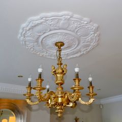 Impressive Solid Brass 6 Arm Chandelier with Matching Wall Lights Complete Set