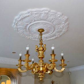 Impressive Solid Brass 6 Arm Chandelier with Matching Wall Lights Complete Set