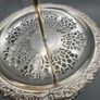 Vintage Silvery Metal Two Tier Cake Stand Engraved Lace Effect Doyley Plates Image 9