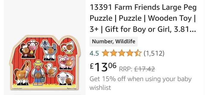 Melissa & Doug Animals large peg puzzle