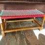 Rare Vintage Long Sugan Style Ottoman Stool Bench Woven with Red Green Cotton Rope Image 4