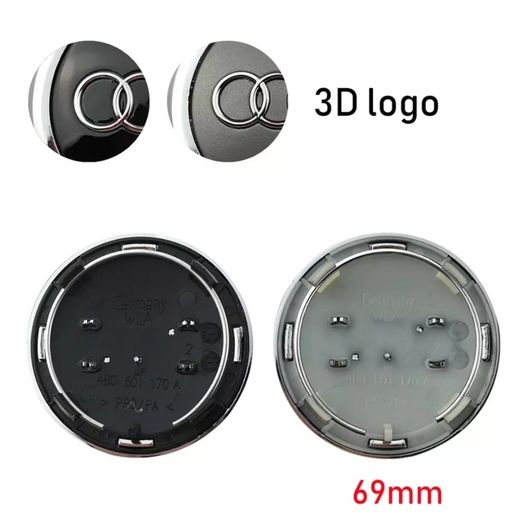 4x Audi Chrome & Grey 3D 68mm 69mm centre caps