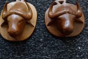 Vintage : Handcarved Wooden Water Buffalo Wall Plaques