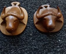 Vintage : Handcarved Wooden Water Buffalo Wall Plaques