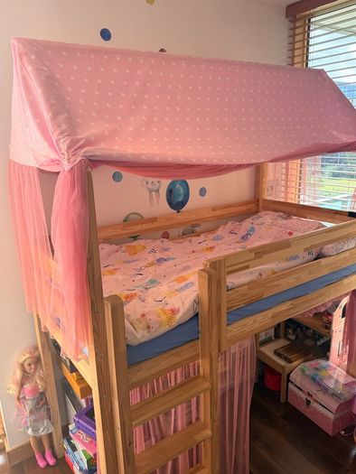 Mezzanine Kids Bed with mattress and canvas covers - like new
