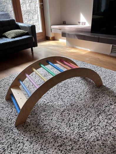 2-in-1 Wooden See-Saw & Climbing Arch