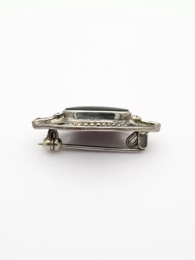925 Vintage Sterling Silver Black Onyx & Marcasite Accents Brooch