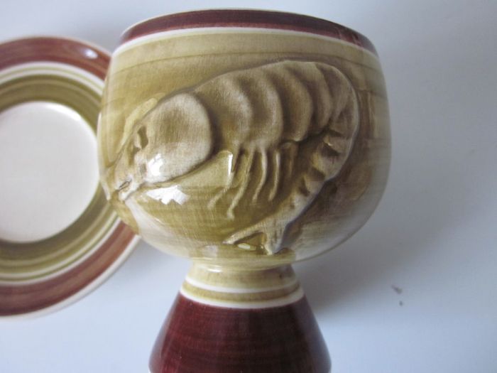 Vintage Toni Raymond High Glaze Pottery Prawn Cocktail Goblet Set 1970's