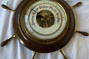 Vintage Western Germany Brass Wood Ship Wheel Maritime nautical Barometer