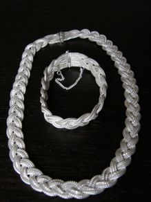 Woven .925 Silver Necklace & Bracelet Set, 74g
