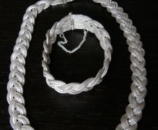 Woven .925 Silver Necklace & Bracelet Set, 74g