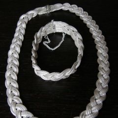 Woven .925 Silver Necklace & Bracelet Set, 74g