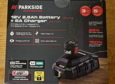 Parkside 12V 2Ah battery with 6A fast charger