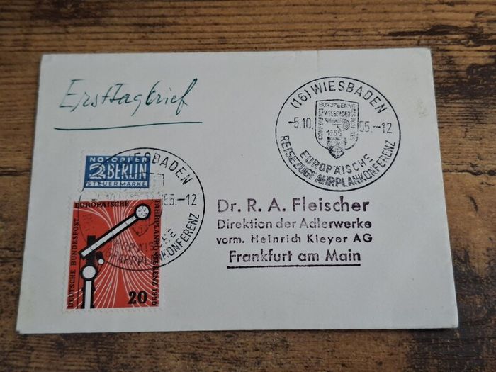 West Germany First Day Cover FDC 1955 "European Train Timetable Conference" - free standard postage