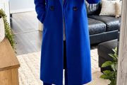 River Island Cobalt Blue Relaxed Fit Double Breasted Coat Size 12