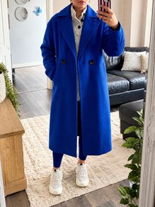River Island Cobalt Blue Relaxed Fit Double Breasted Coat Size 12