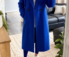 River Island Cobalt Blue Relaxed Fit Double Breasted Coat Size 12