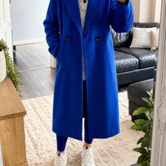 River Island Cobalt Blue Relaxed Fit Double Breasted Coat Size 12