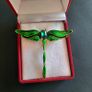 Green Crystal & Enamel Dragonfly Brooch Shawl Pin Badge Insect Fly Bug Vintage Styl Image 2