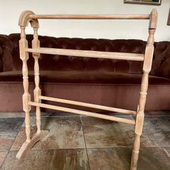 A Victorian Style Vintage Wooden Freestanding Towel Rack or Clothes Rail