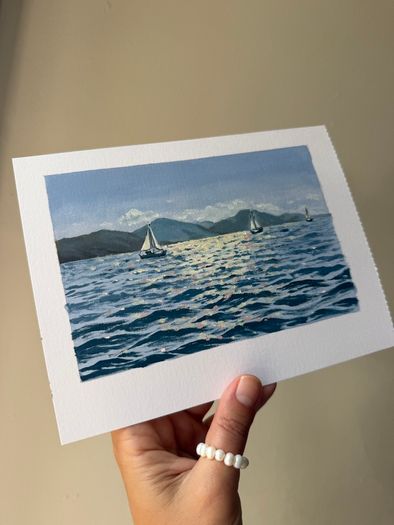 Original Handmade Framed Wall Art | Coastal Home Decor | Small framed painting | Sailing Ocean Decor